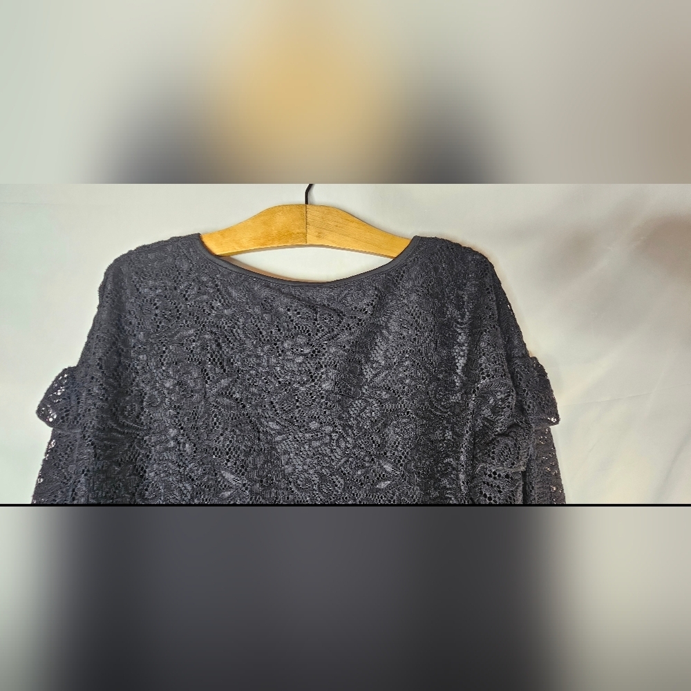 Juicy Couture  Black Lace Top Blouse XL NWT Long Sleeve Ruffle  Whimsy Goth - Picture 5 of 11